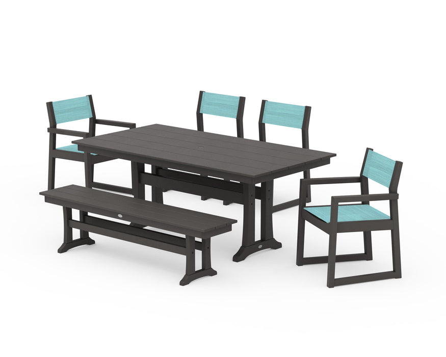 POLYWOOD® EDGE Sling 6-Piece Farmhouse Dining Set With Trestle Legs