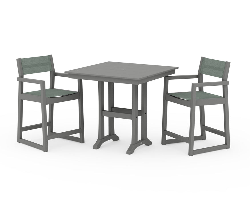 POLYWOOD® EDGE Sling Arm Chair 3-Piece Farmhouse Counter Set with Trestle Legs