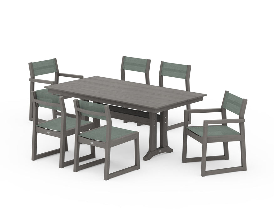 POLYWOOD® EDGE Sling 7-Piece Farmhouse Trestle Dining Set