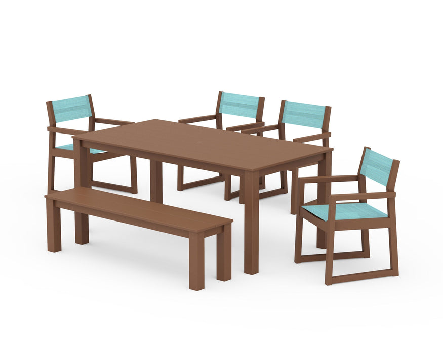 POLYWOOD® EDGE Sling Arm Chair 6-Piece Parsons Dining Set with Bench