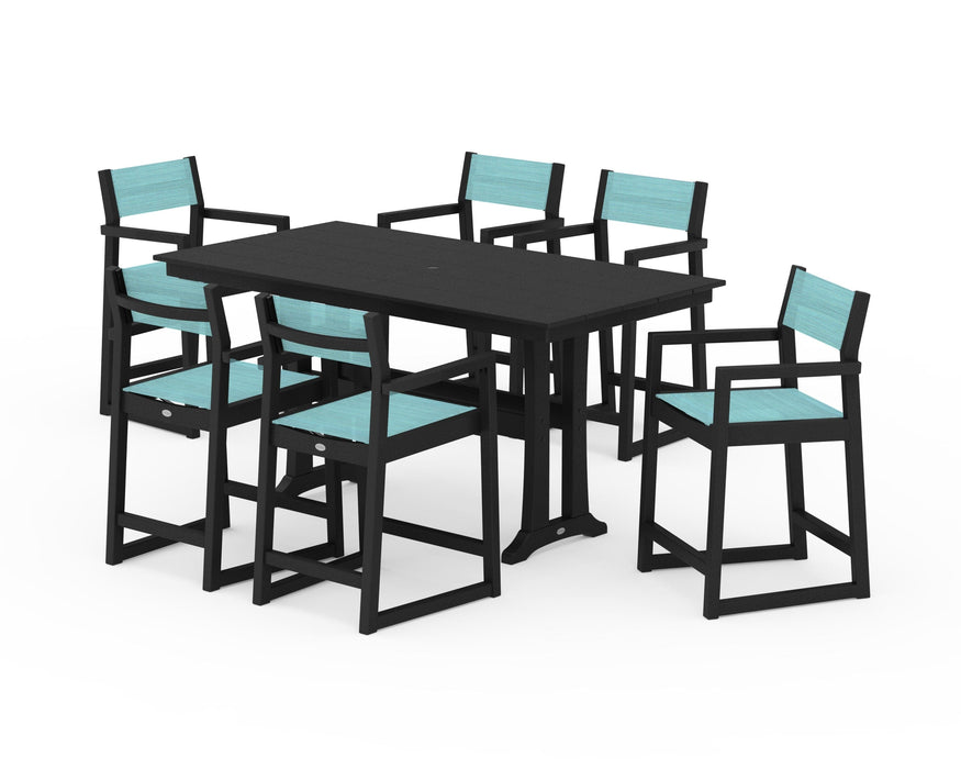 POLYWOOD® EDGE Sling Arm Chair 7-Piece Farmhouse Counter Set with Trestle Legs