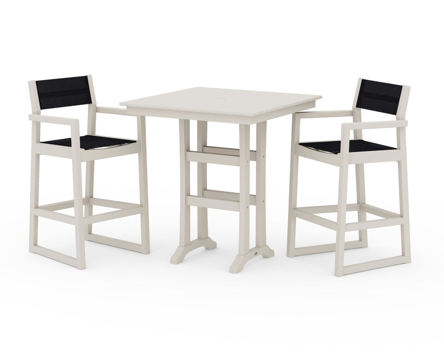 POLYWOOD® EDGE Sling Arm Chair 3-Piece Farmhouse Bar Set with Trestle Legs