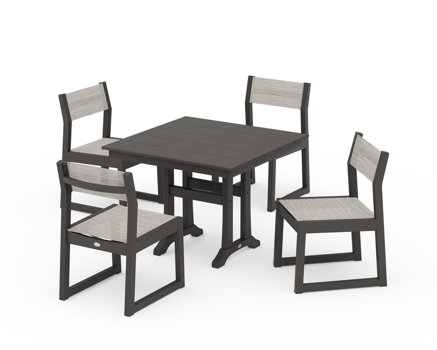 POLYWOOD® EDGE Sling 5-Piece Farmhouse Trestle Side Chair Dining Set