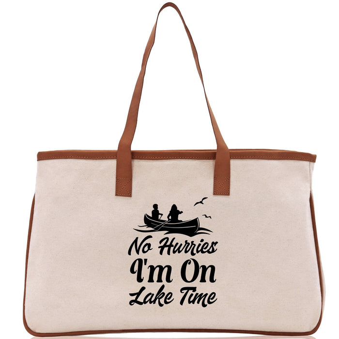 No Hurries I'm on Lake Time Cotton Canvas Chic Tote