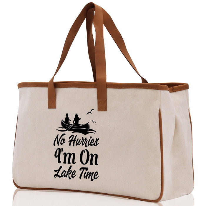 No Hurries I'm on Lake Time Cotton Canvas Chic Tote