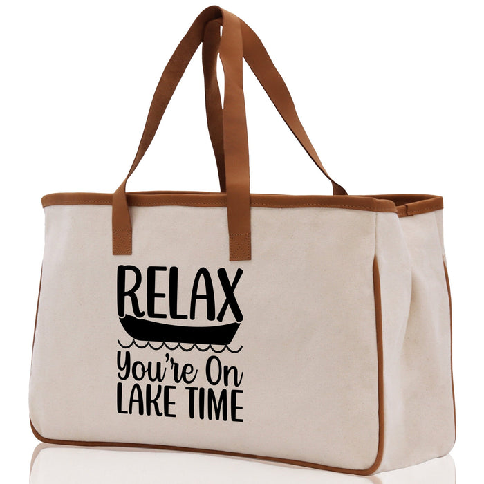 Relax You're On Lake Time Cotton Canvas Chic Tote