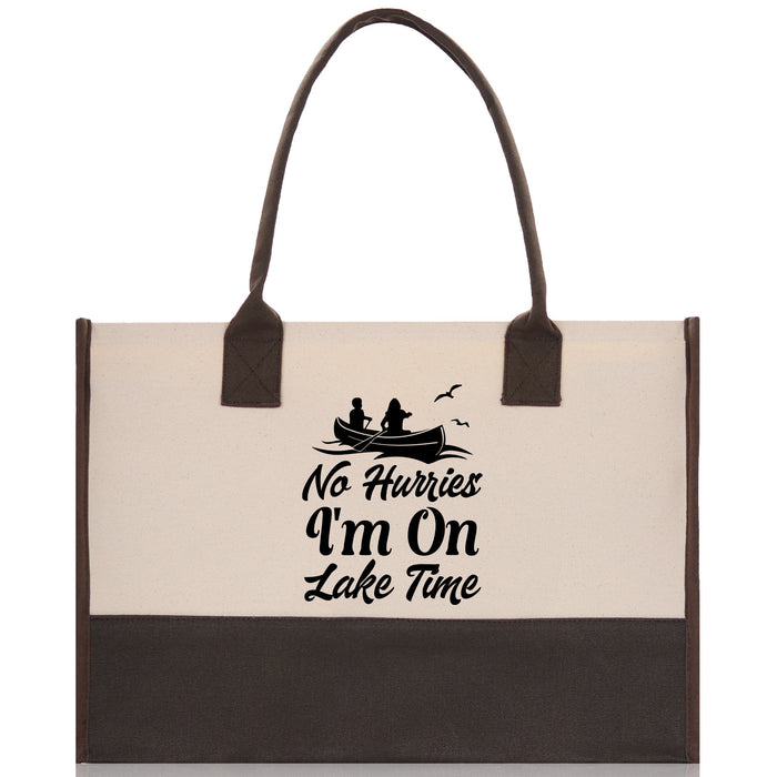 No Hurries I'm on Lake Time Cotton Canvas Chic Tote