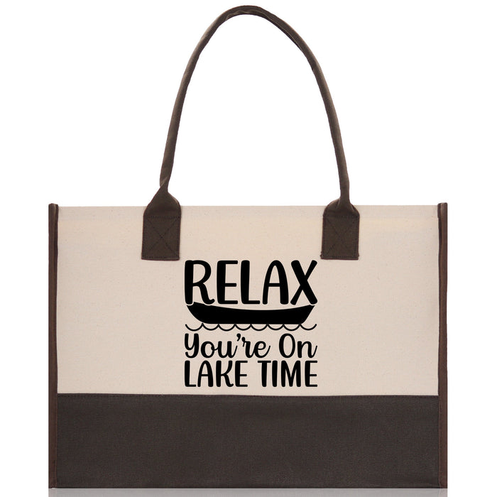 Relax You're On Lake Time Cotton Canvas Chic Tote