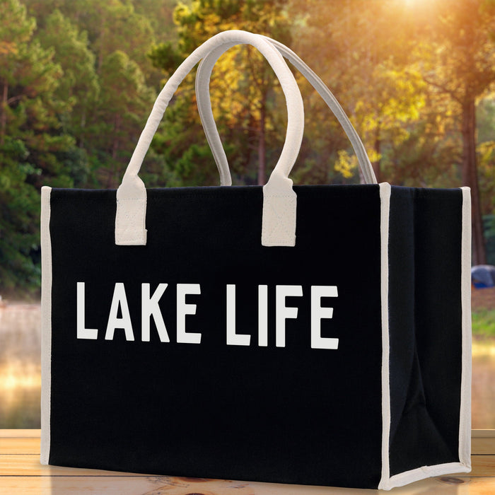 Lake Life Cotton Canvas Chic Beach Tote