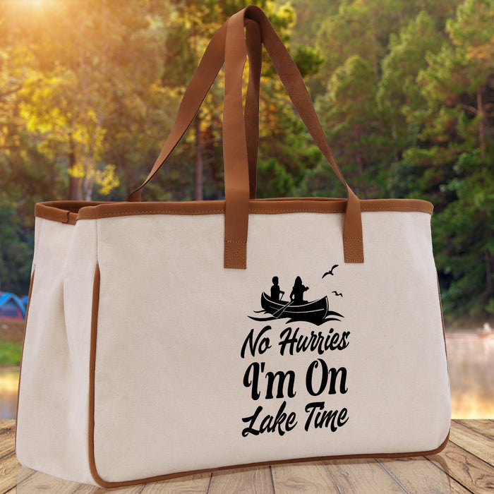 No Hurries I'm on Lake Time Cotton Canvas Chic Tote