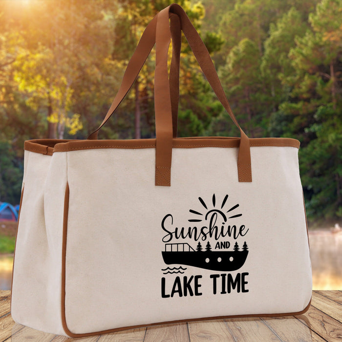 Sunshine Lake Time Cotton Canvas Chic Tote