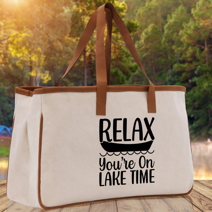 Relax You're On Lake Time Cotton Canvas Chic Tote