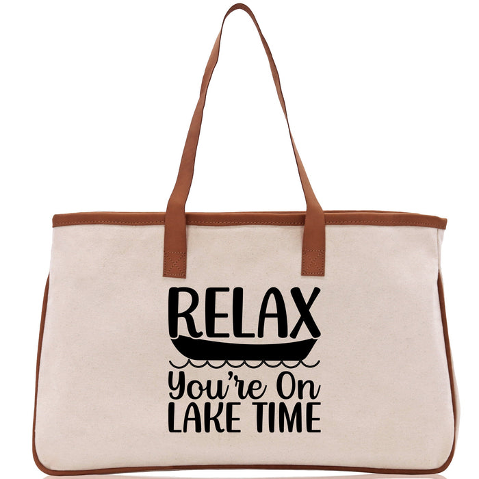 Relax You're On Lake Time Cotton Canvas Chic Tote