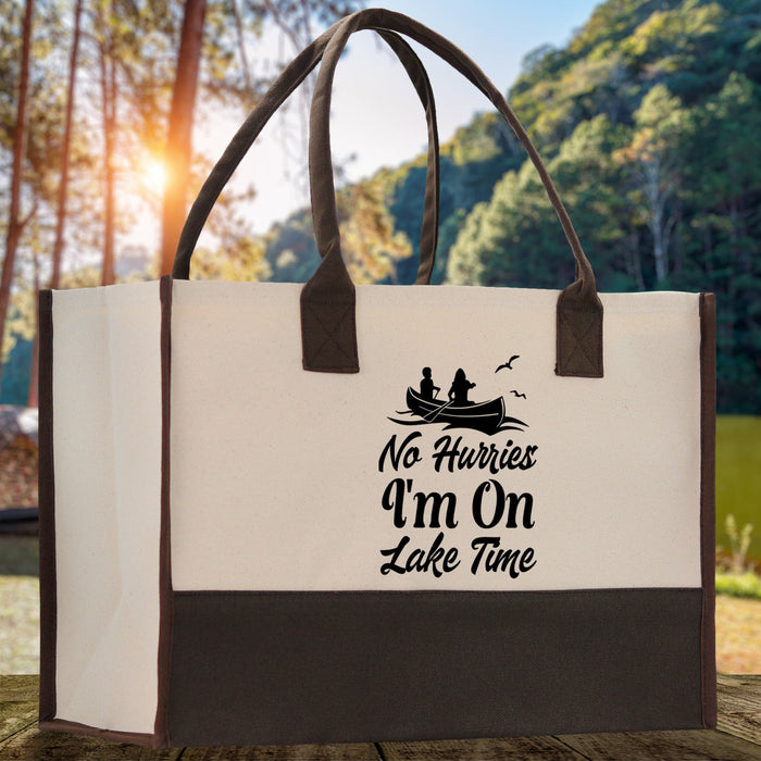 No Hurries I'm on Lake Time Cotton Canvas Chic Tote