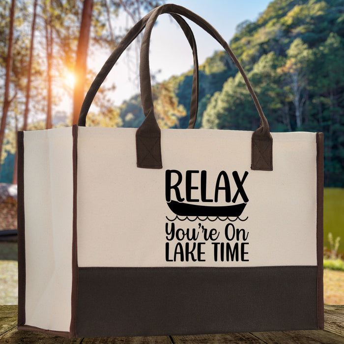 Relax You're On Lake Time Cotton Canvas Chic Tote