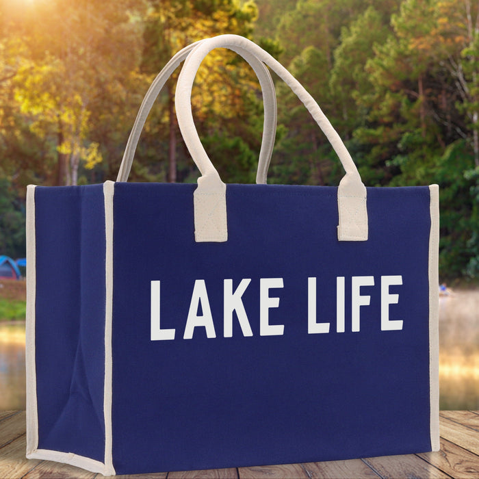 Lake Life Cotton Canvas Chic Beach Tote