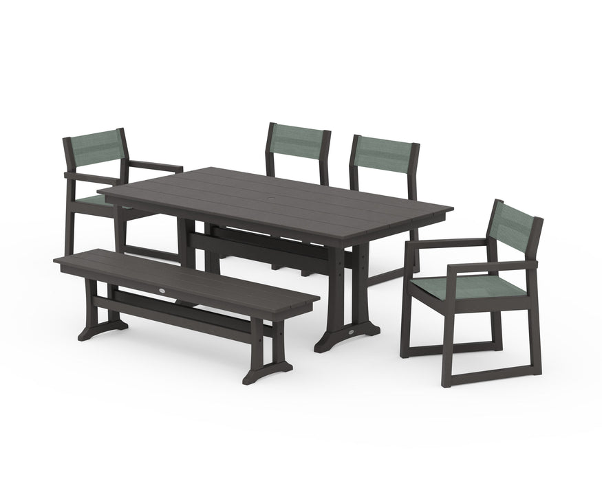 POLYWOOD® EDGE Sling 6-Piece Farmhouse Dining Set With Trestle Legs