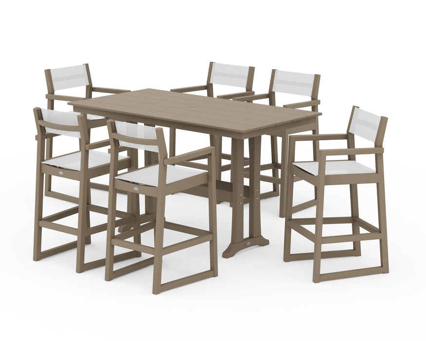 POLYWOOD® EDGE Sling Arm Chair 7-Piece Farmhouse Bar Set with Trestle Legs