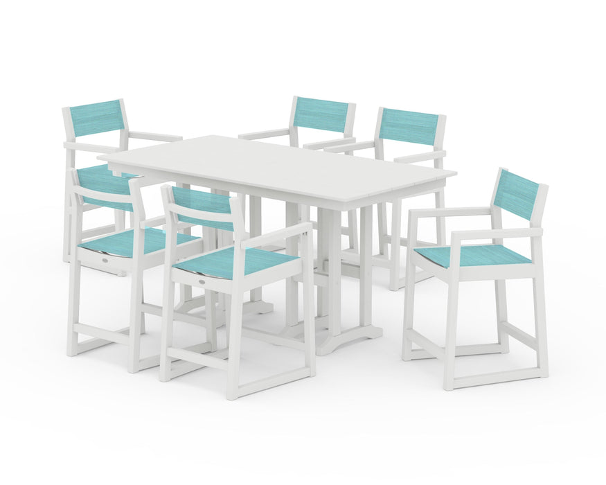 POLYWOOD® EDGE Sling Arm Chair 7-Piece Farmhouse Counter Set