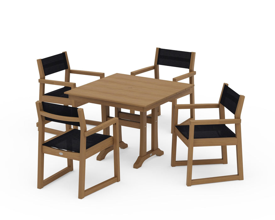 POLYWOOD® EDGE Sling 5-Piece Farmhouse Dining Set with Trestle Legs