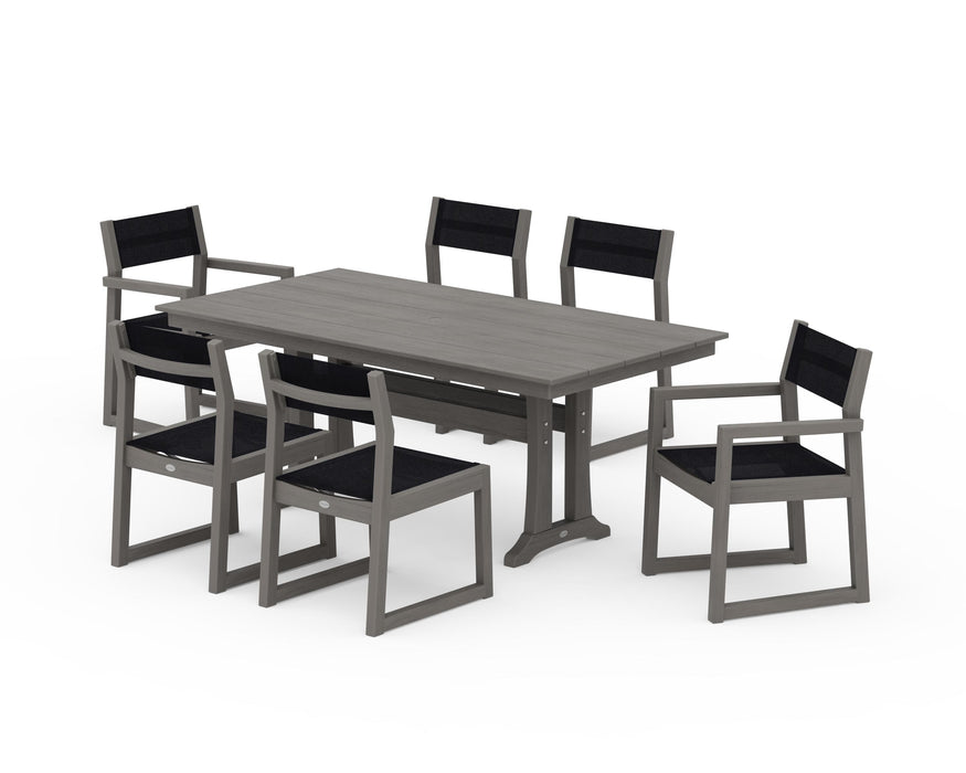 POLYWOOD® EDGE Sling 7-Piece Farmhouse Trestle Dining Set