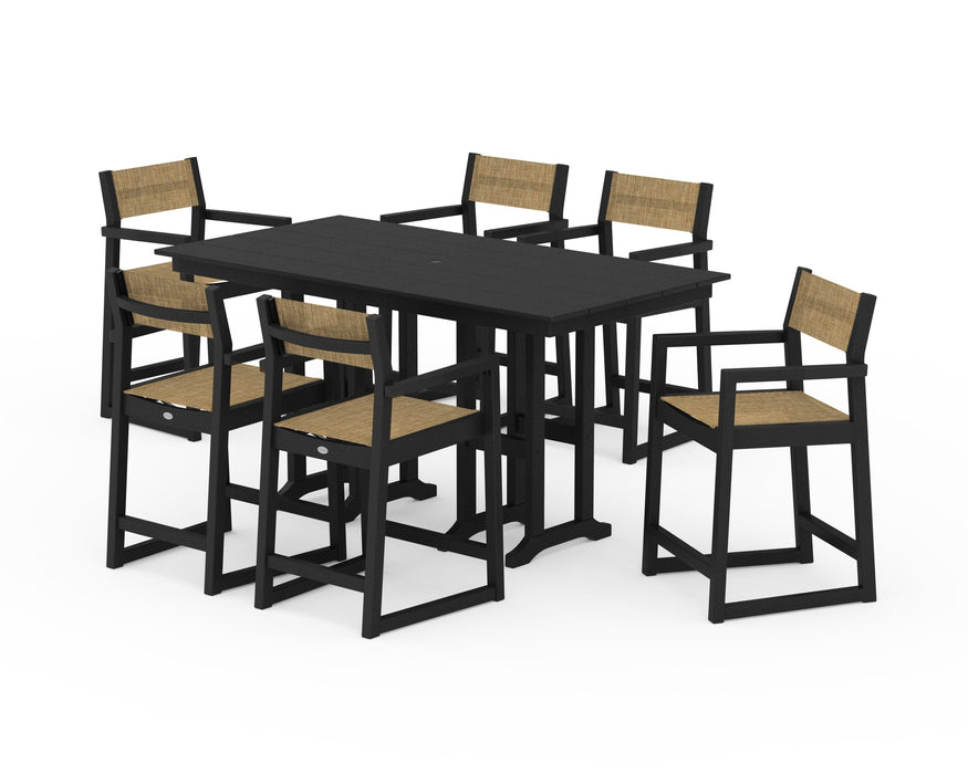 POLYWOOD® EDGE Sling Arm Chair 7-Piece Farmhouse Counter Set