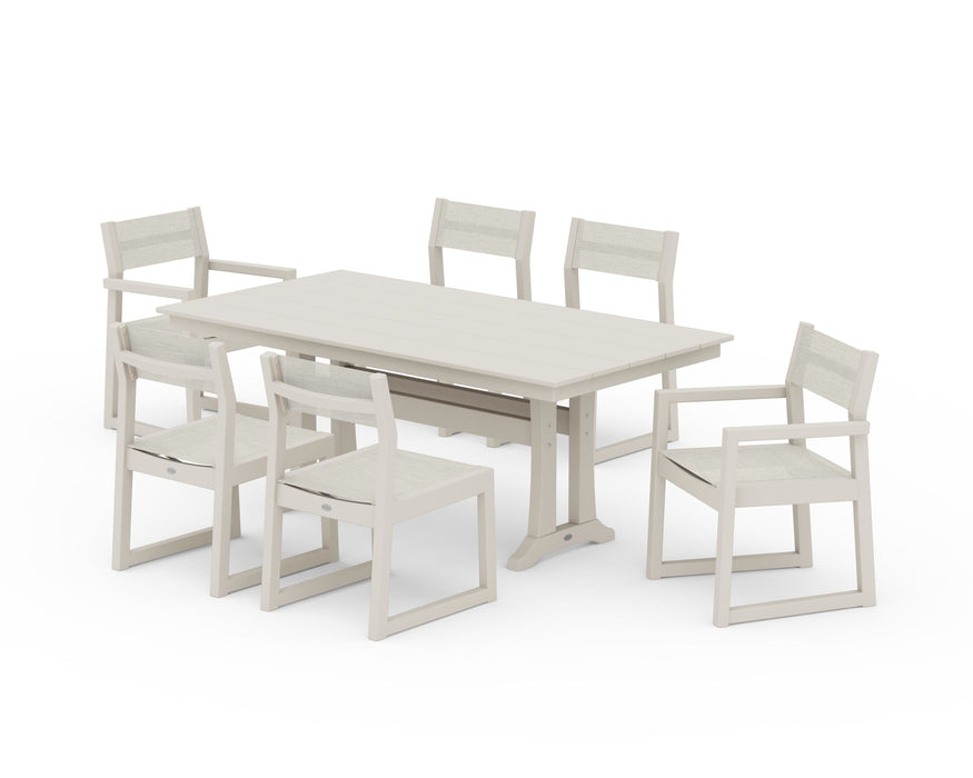 POLYWOOD® EDGE Sling 7-Piece Farmhouse Trestle Dining Set