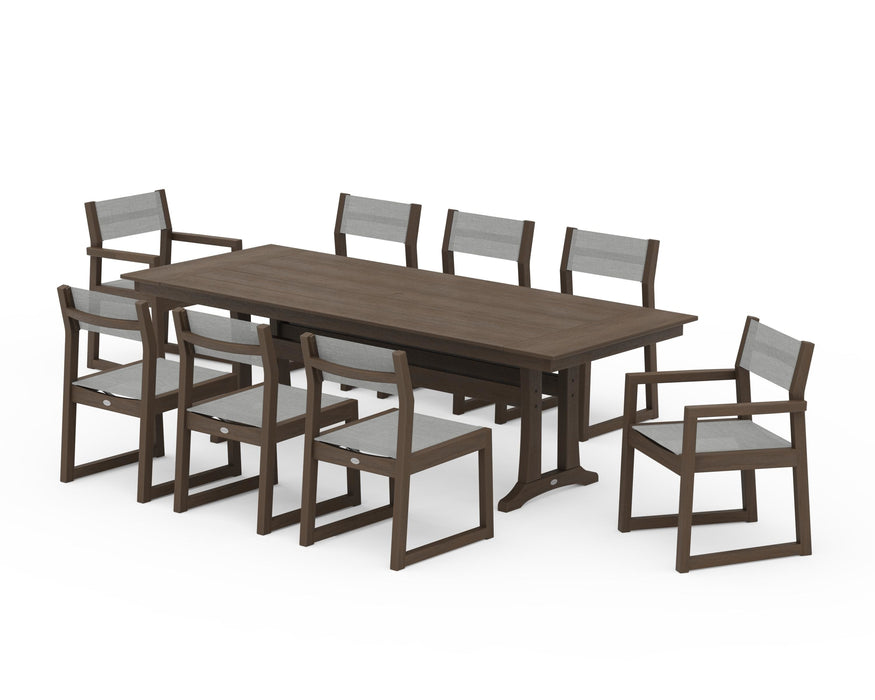 POLYWOOD® EDGE Sling 9-Piece Farmhouse Trestle Dining Set