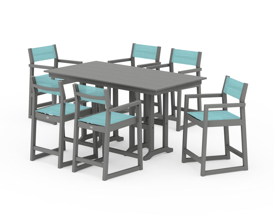 POLYWOOD® EDGE Sling Arm Chair 7-Piece Farmhouse Counter Set