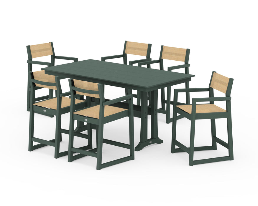 POLYWOOD® EDGE Sling Arm Chair 7-Piece Farmhouse Counter Set with Trestle Legs