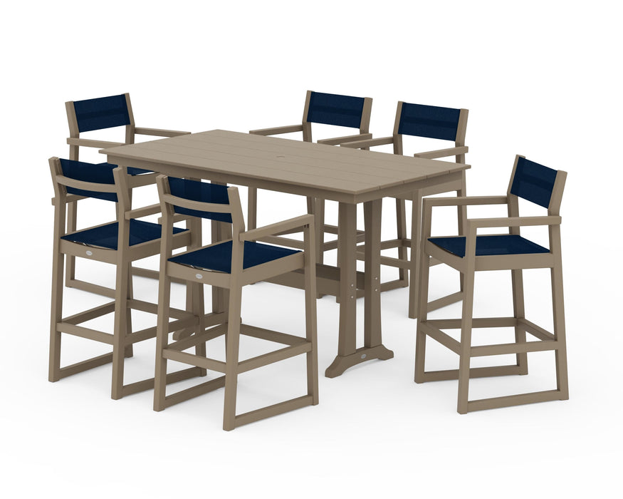 POLYWOOD® EDGE Sling Arm Chair 7-Piece Farmhouse Bar Set with Trestle Legs