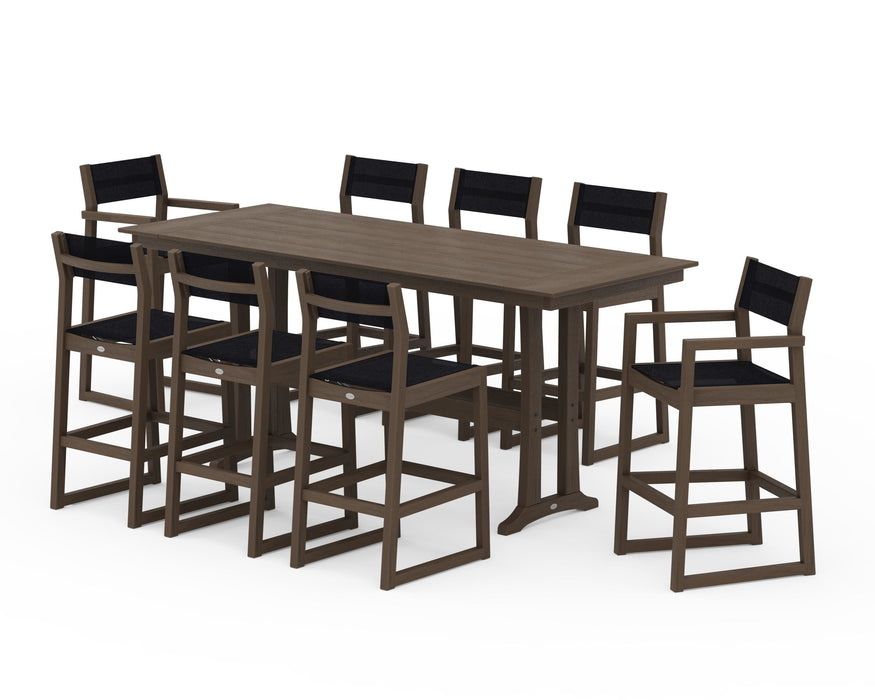 POLYWOOD® EDGE Sling 9-Piece Farmhouse Bar Set with Trestle Legs