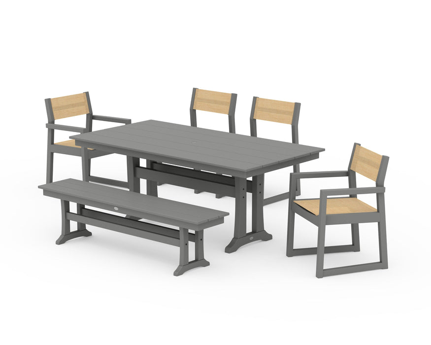 POLYWOOD® EDGE Sling 6-Piece Farmhouse Dining Set With Trestle Legs