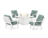 POLYWOOD Mission 5-Piece Deep Seating Set with Fire Pit Table in White / Glacier Spa