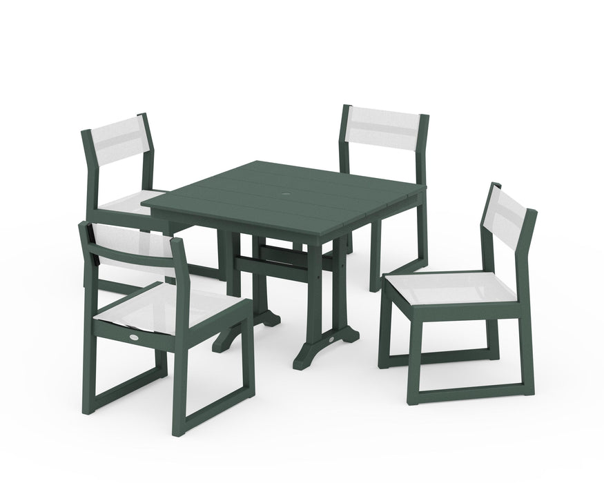 POLYWOOD® EDGE Sling 5-Piece Farmhouse Trestle Side Chair Dining Set