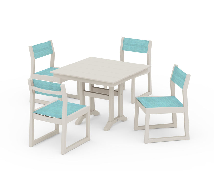 POLYWOOD® EDGE Sling 5-Piece Farmhouse Trestle Side Chair Dining Set