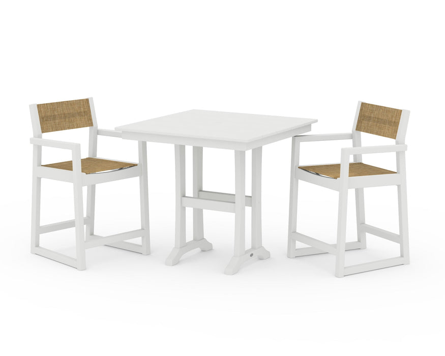 POLYWOOD® EDGE Sling Arm Chair 3-Piece Farmhouse Counter Set with Trestle Legs