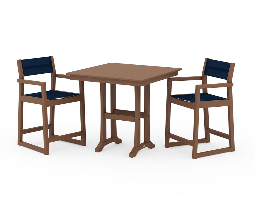 POLYWOOD® EDGE Sling Arm Chair 3-Piece Farmhouse Counter Set with Trestle Legs