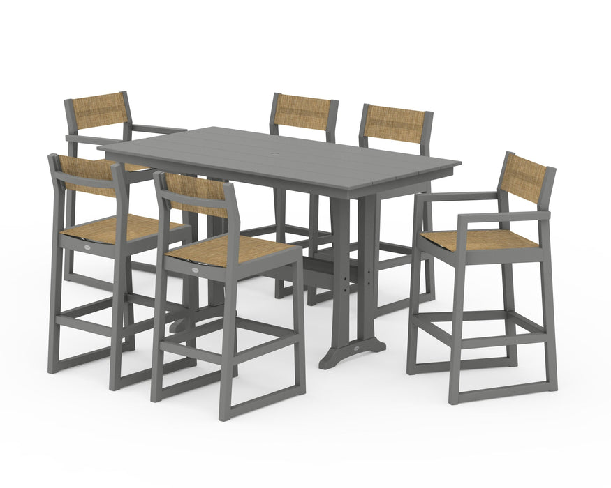 POLYWOOD® EDGE Sling 7-Piece Farmhouse Bar Set with Trestle Legs