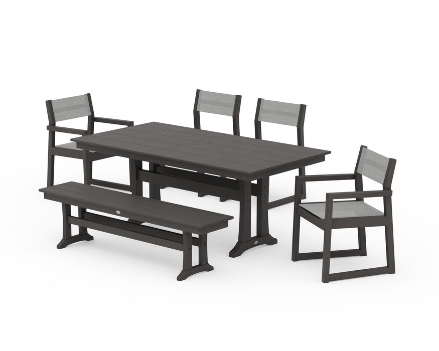 POLYWOOD® EDGE Sling 6-Piece Farmhouse Dining Set With Trestle Legs