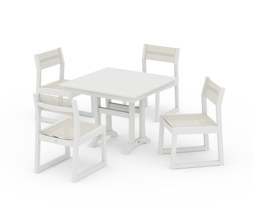 POLYWOOD® EDGE Sling 5-Piece Farmhouse Trestle Side Chair Dining Set