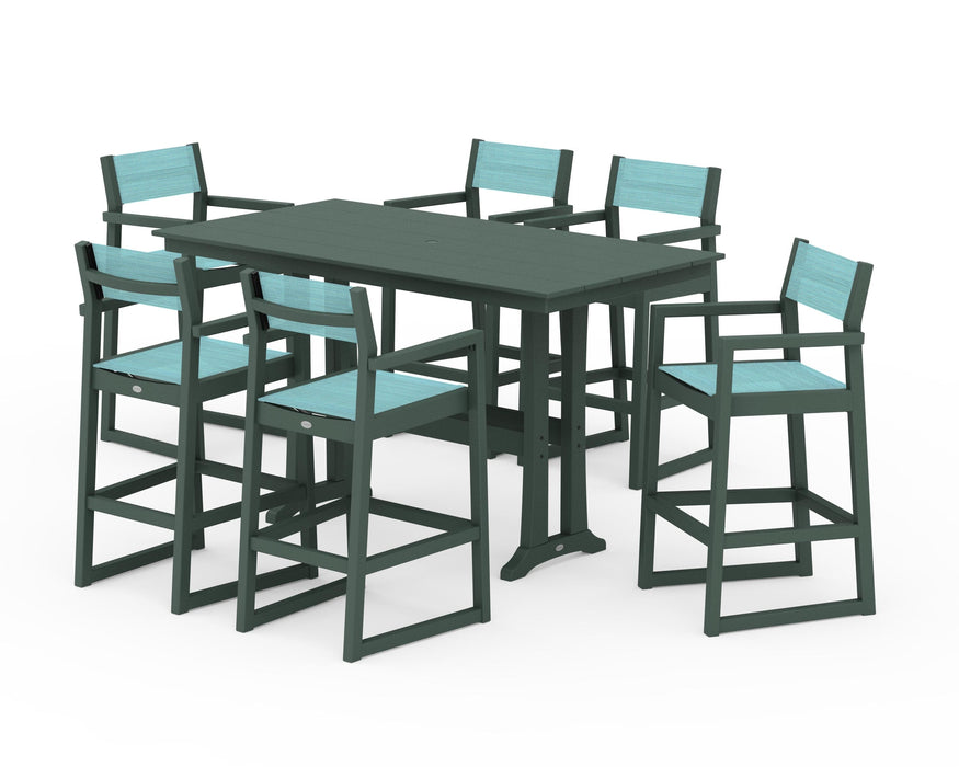 POLYWOOD® EDGE Sling Arm Chair 7-Piece Farmhouse Bar Set with Trestle Legs