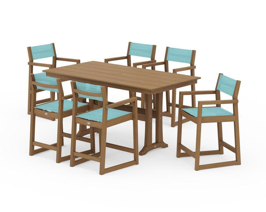 POLYWOOD® EDGE Sling Arm Chair 7-Piece Farmhouse Counter Set with Trestle Legs