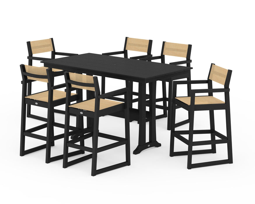 POLYWOOD® EDGE Sling Arm Chair 7-Piece Farmhouse Bar Set with Trestle Legs