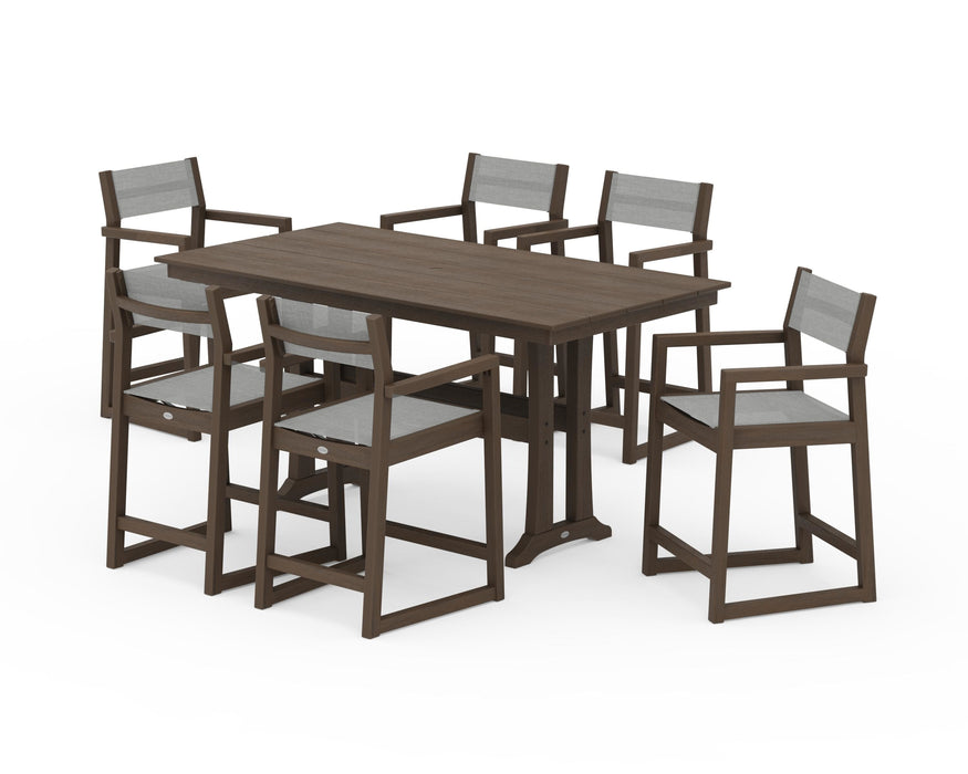 POLYWOOD® EDGE Sling Arm Chair 7-Piece Farmhouse Counter Set with Trestle Legs