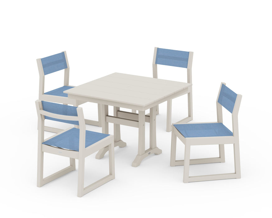 POLYWOOD® EDGE Sling 5-Piece Farmhouse Trestle Side Chair Dining Set
