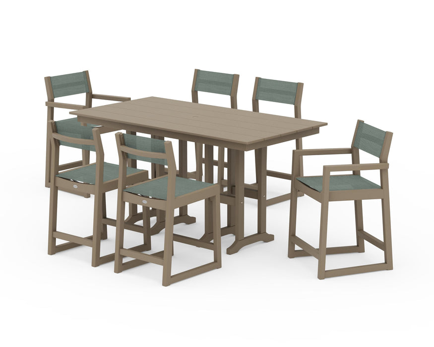 POLYWOOD® EDGE Sling 7-Piece Farmhouse Counter Set with Trestle Legs