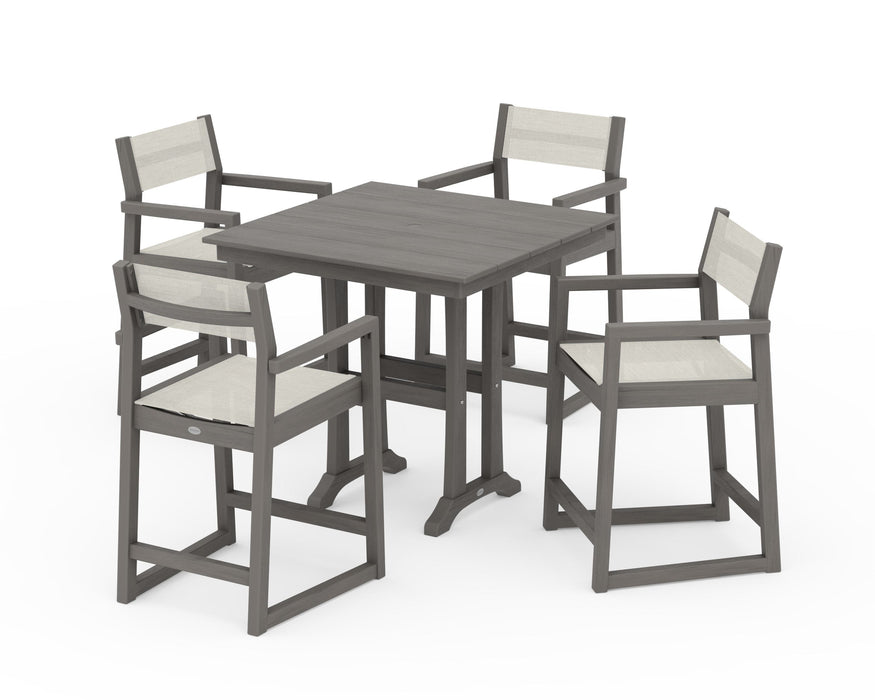 POLYWOOD® EDGE Sling Arm Chair 5-Piece Farmhouse Counter Set with Trestle Legs