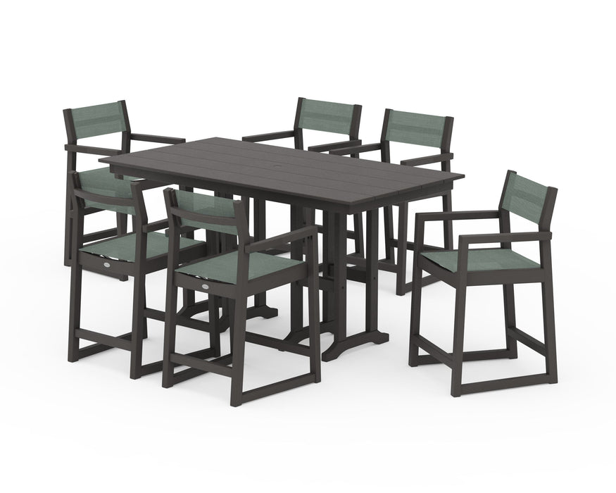 POLYWOOD® EDGE Sling Arm Chair 7-Piece Farmhouse Counter Set