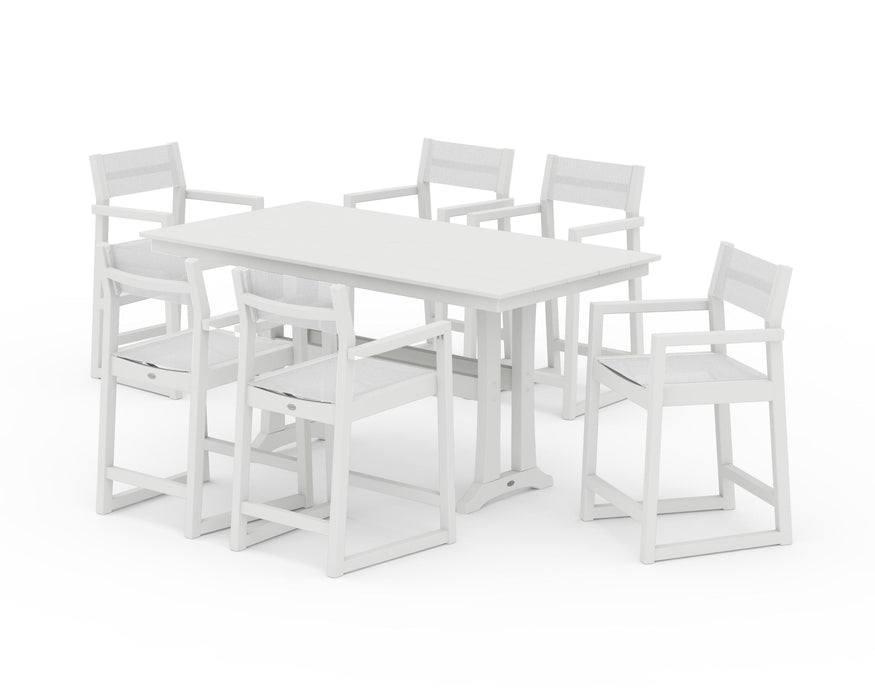 POLYWOOD® EDGE Sling Arm Chair 7-Piece Farmhouse Counter Set with Trestle Legs